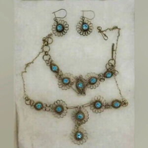 Antique Necklace And Earring Set ~1940 Cannetille Rhinestones -Victorian ~ RARE
